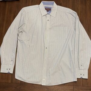 Johnston & Murphy Dress Shirt White and Blue Patterned Shirt